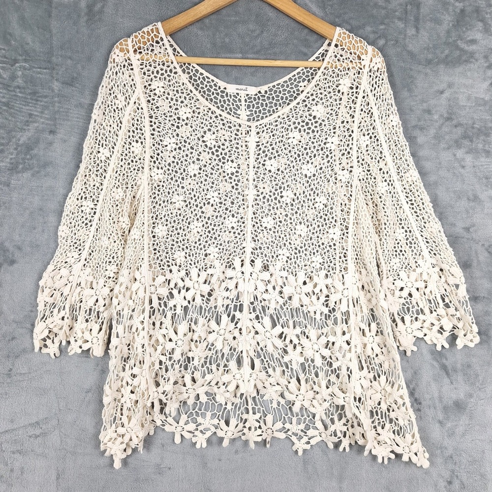 Marci Top Large Boho Floral Crochet Fairy Beach Festival Sheer Cottage Hippie
